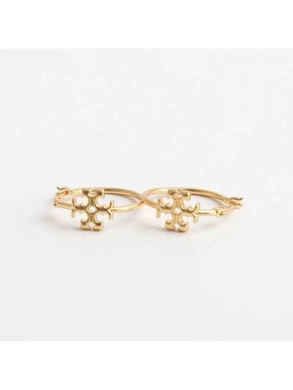 Tory Burch Silver Double T Logo Hoop Earrings NWT w Card